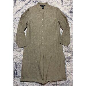 Dialogue Womens Size Small Silk Button Up Dress Longline Beige Mandarin Collar